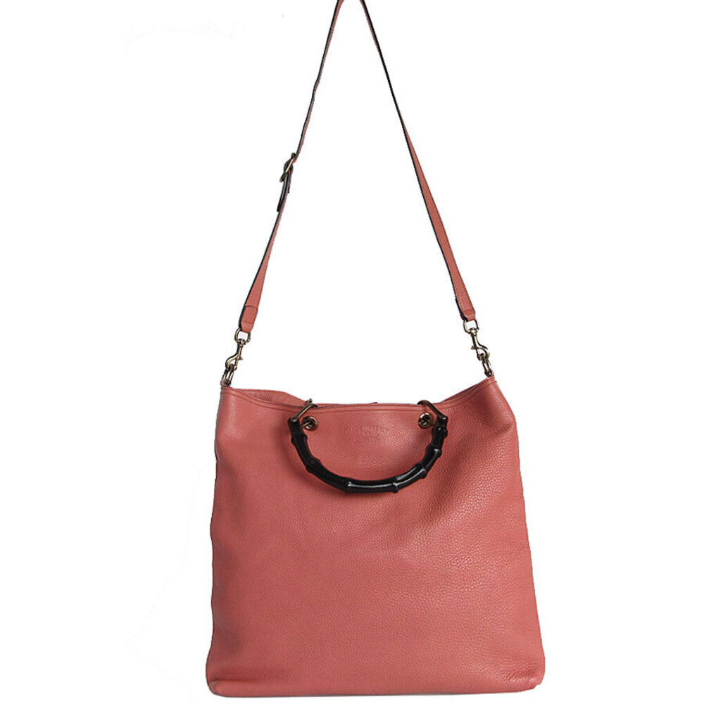 Gucci shoulder bamboo bag handbag pink brown leather